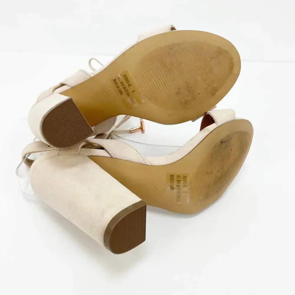 Charlotte Russe Womens Jennie Sandals 6 Faux Suede Open Toe Block Strappy Heels